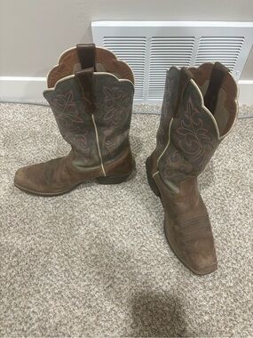 Ariat Brown Leather & Olive Stitch Cowboy Boots